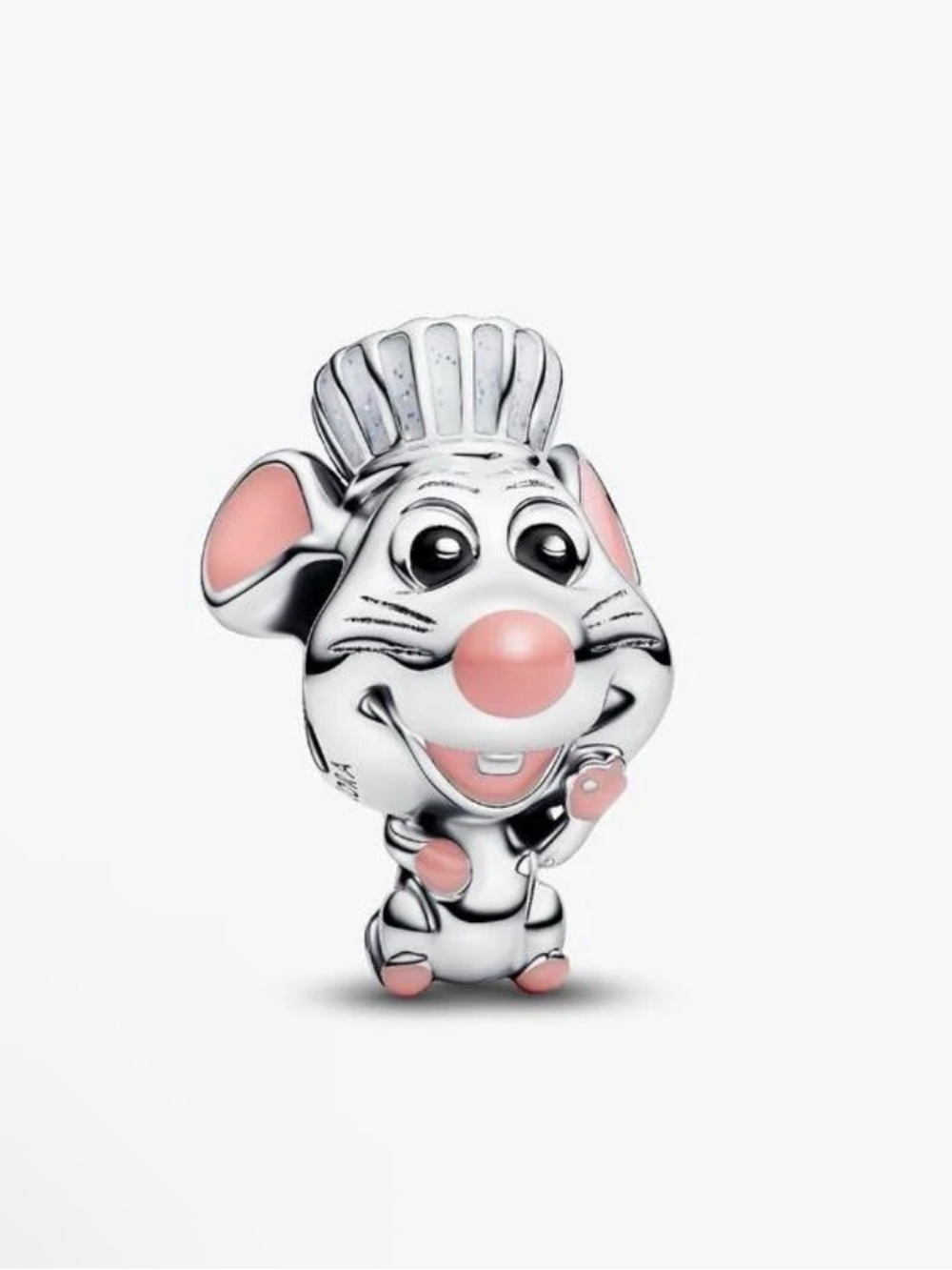 Pandora Silver Ratatouille Mouse Charm with Pink Enamel Accents